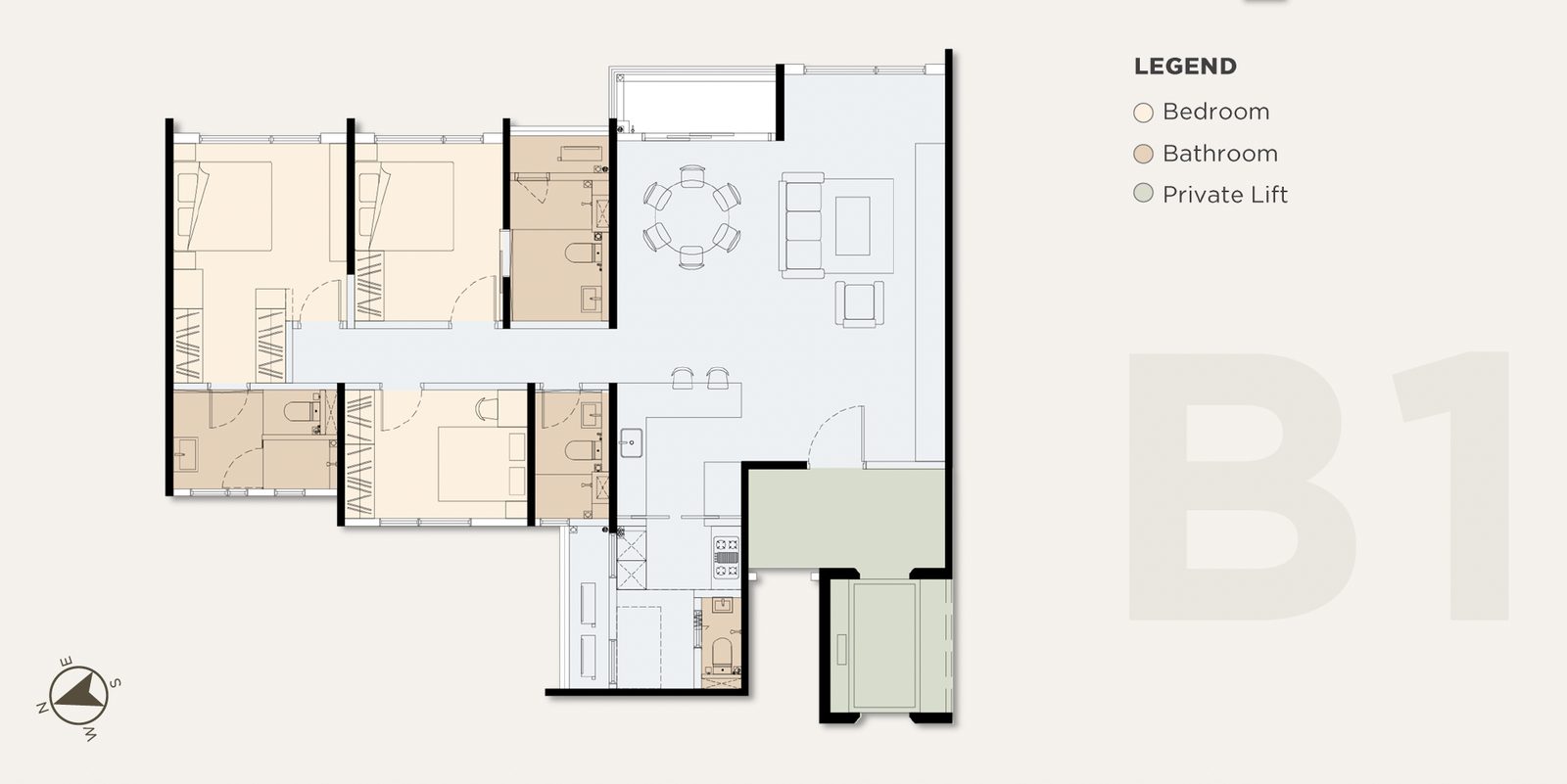 PJ13 Residences Type B1 layout, 1,574 sq. ft., 3 bedrooms