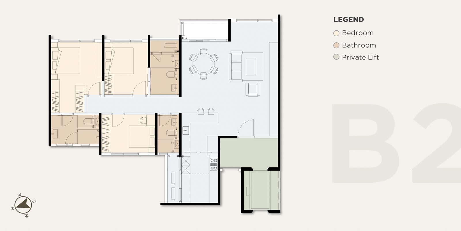 PJ13 Residences Type B2 layout, 1,574 sq. ft., 3 bedrooms